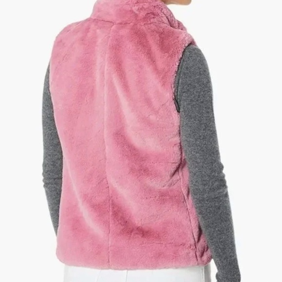 NWT J. Crew Factory Faux Fur Vest Pink Guava Berry Full Zip Size Small - Picture 2 of 8